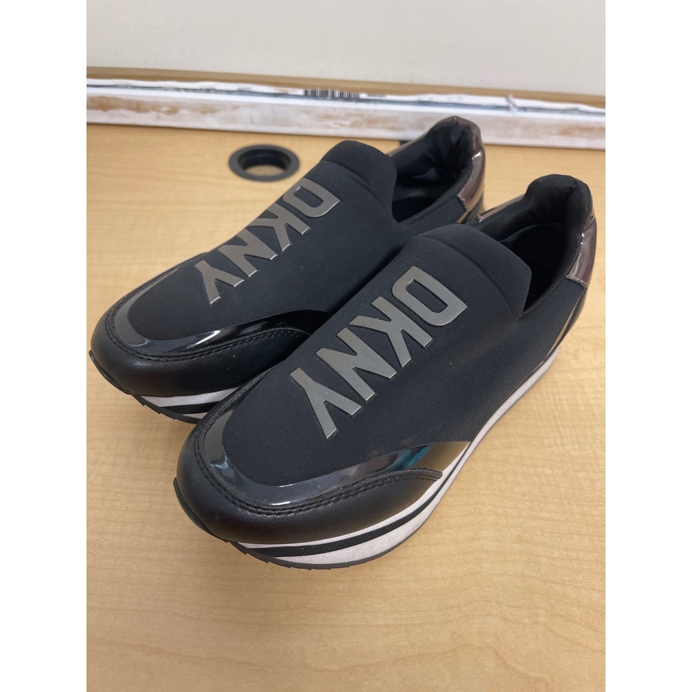 DKNY Dalla Black Slip On Platform Sneakers Rose Gold Accents Womens 6.5 M